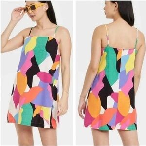 A New Day Colorful Linen Blend Mini Tank Dress Summer Dopamine Rainbow Large